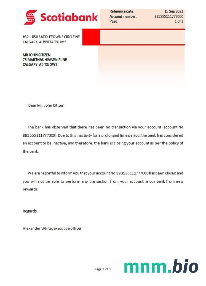 Przykład zamknięcia Canada Scotiabank w formatach Word i PDF